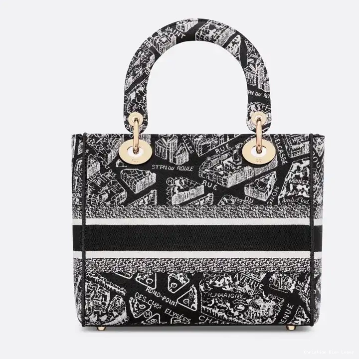 Cheap Black D-lite de Paris Medium Motif Plan Bag Lady Canvas 0611 Luxury